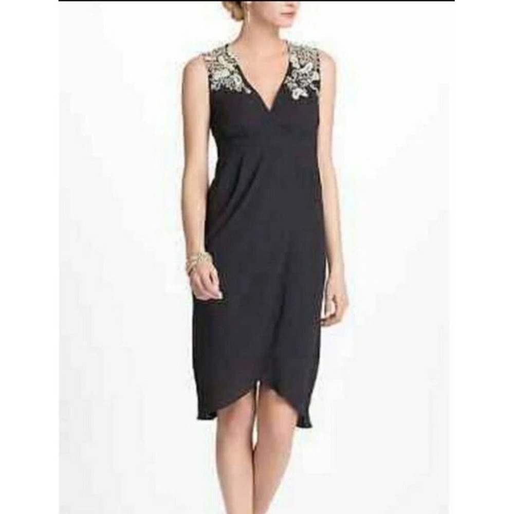 Anthropologie Meadow Rue Size 6 Embroidered Tulip Dress Black Cream V Neck